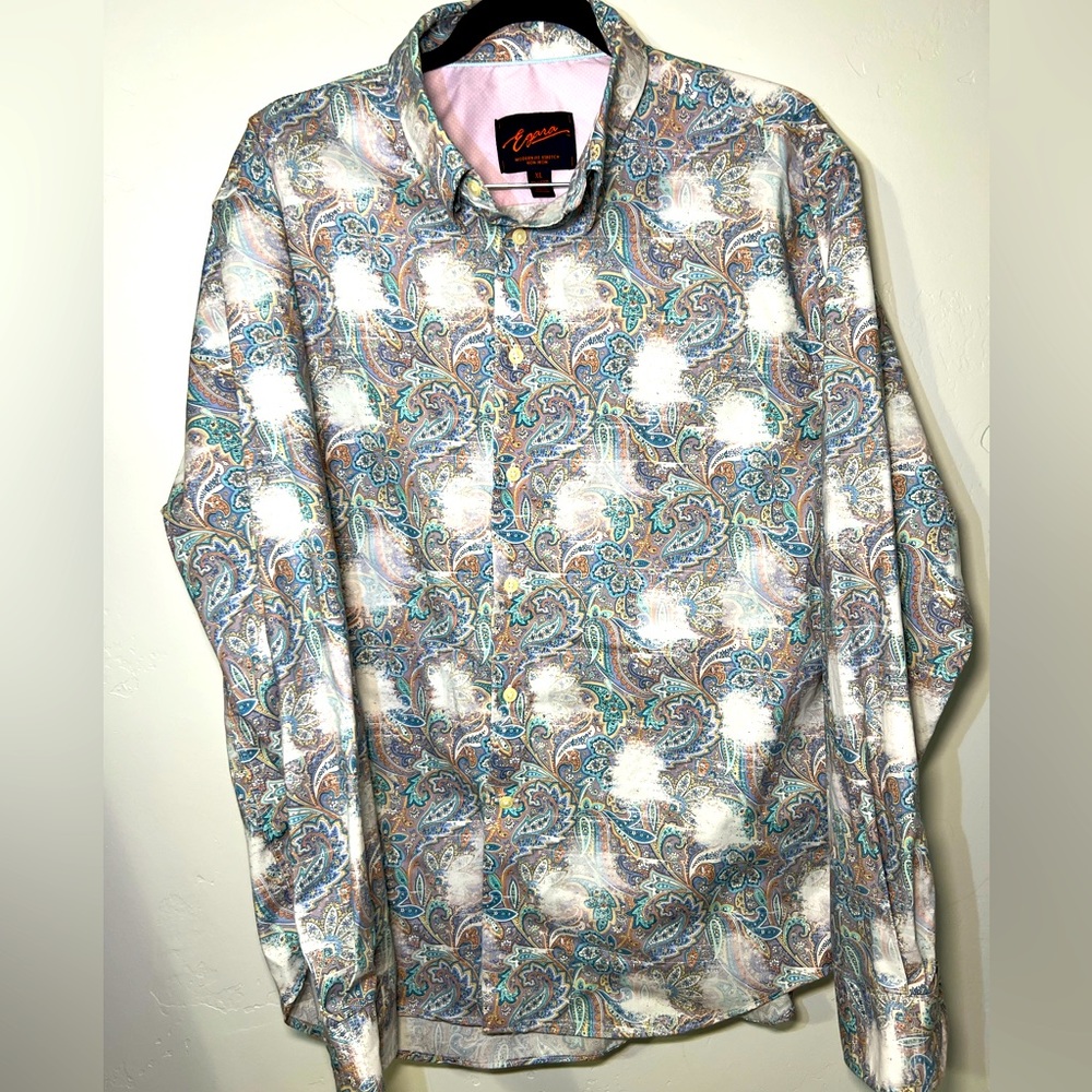 Egara NON-IRON Button Up Long Sleeve Shirt Mens XL Modern Fit Stretch Pastel